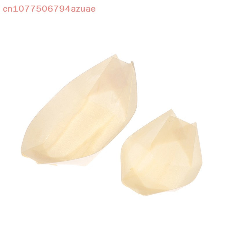 50Pcs Wood Boats Plates Sushi Salad Dessert Bowl Wood Serving Bowl Disposable Sushi Serving Trays Sushi Boat Plates