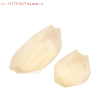 50Pcs Wood Boats Plates Sushi Salad Dessert Bowl Wood Serving Bowl Disposable Sushi Serving Trays Sushi Boat Plates