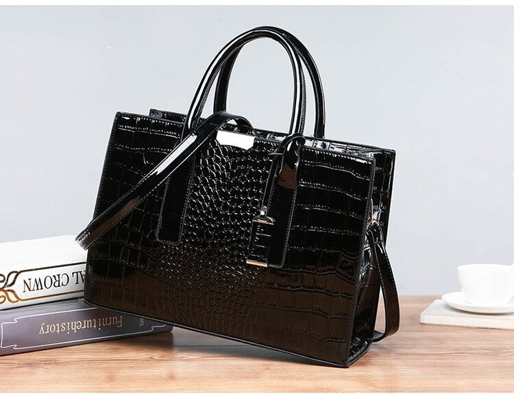 Luxury Vintage Women's Crocodile Pattern Handbag Large Capacity Tote Bag Leather Business Shoulder Bag For Female