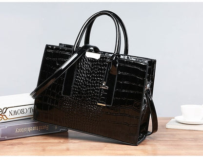 Luxury Vintage Women's Crocodile Pattern Handbag Large Capacity Tote Bag Leather Business Shoulder Bag For Female