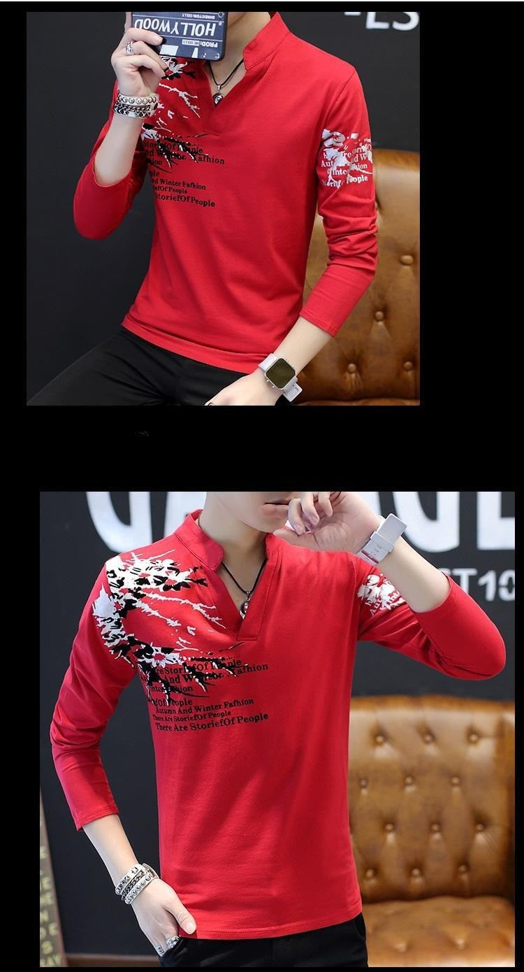 Stand Collar Man Pullovers Tight Bulk Spring Tops Sweatshirts Elasticity Designer Casual Social Quotes Slim Fit T Shirt for Men