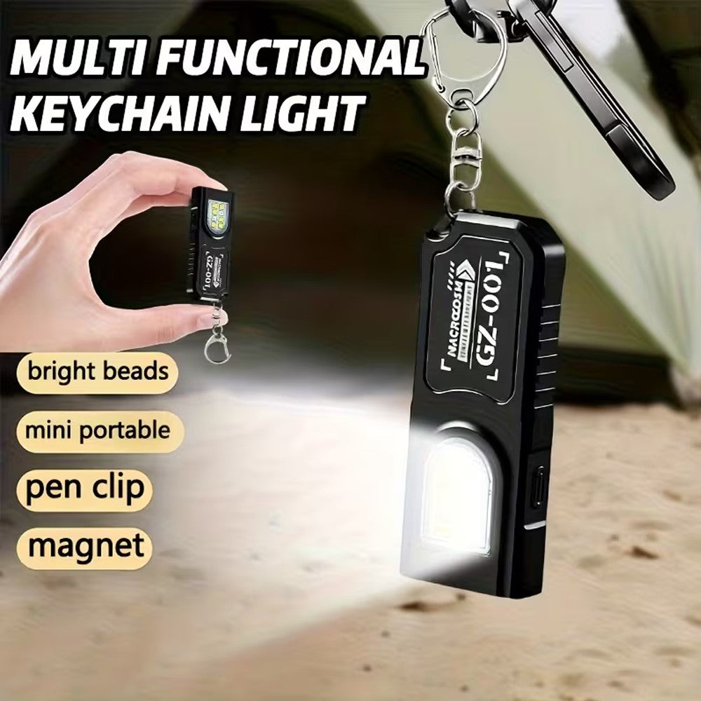 Mini COB LED Flashlight USB Rechargeable Torch with Magnetic Portable Powerful Working Light Outdoor Emergency Keychain Light