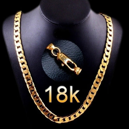 Colar Masculino de Ouro 18K Moda Masculina Colar de Ouro 18K Corrente Cubana Colar Para Homens Presentes de Joias