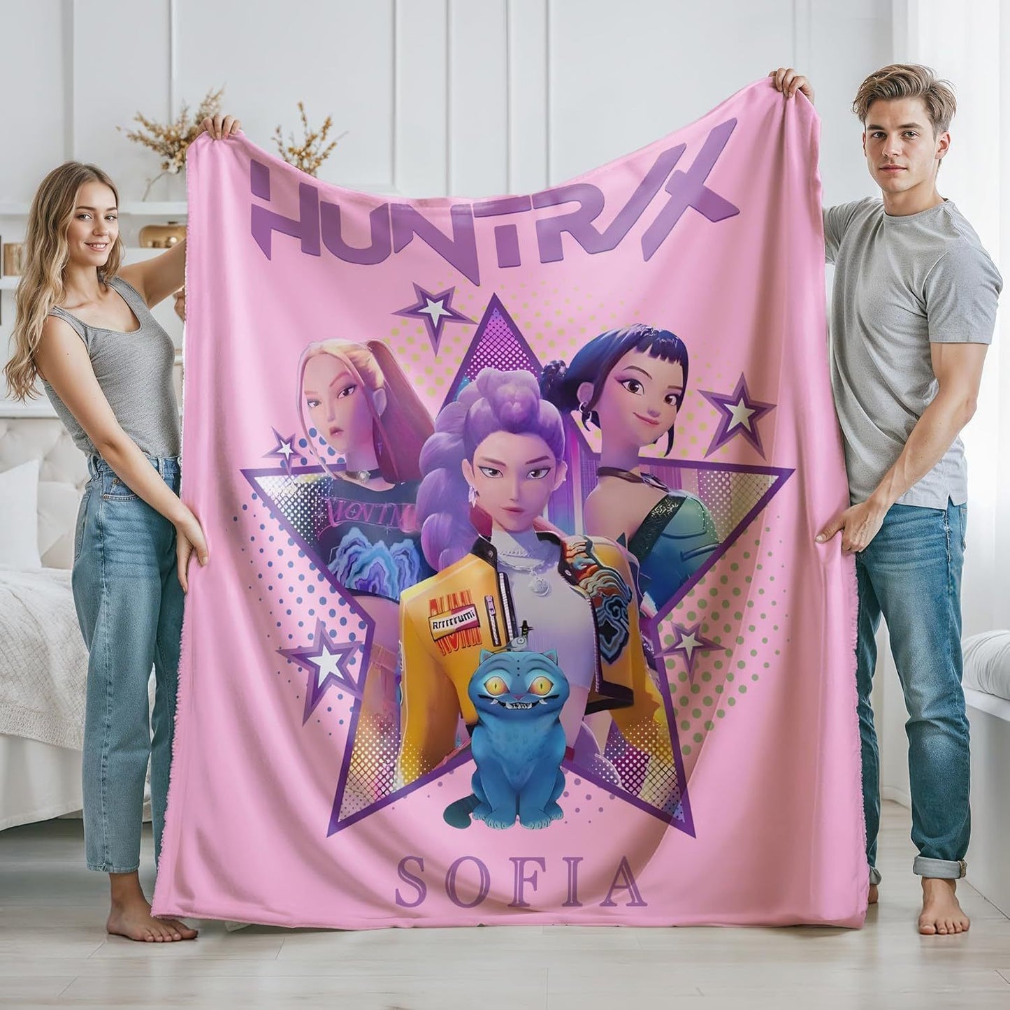 Cartoon K Pop Demon Hunters Theme Flannel Blanket Cover Warmth Multifunctional Decorative Universal Blanket Winter Blankets