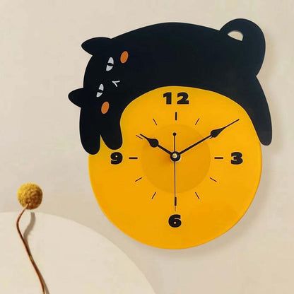 Cat Wall Clock Cute Black Arabic Numbers Housewarming Non Ticking Analog Clock for Bathroom Home Dining Room Kitchen School