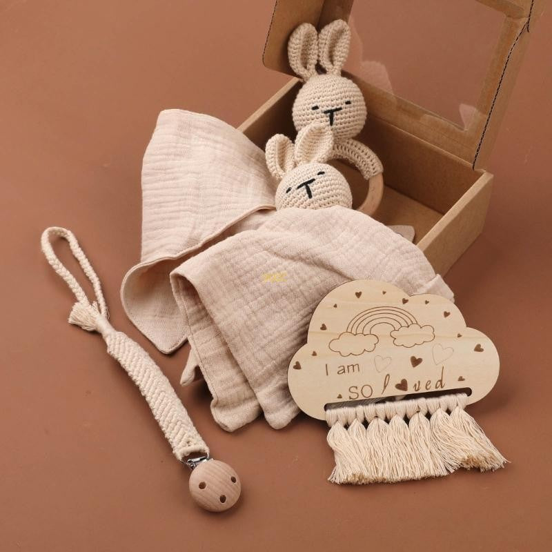 5Pcs Baby Soothing Doll Toy Burp Cloth Pacifier Chain and Teether with Tassels Board for Comfortable Teeth Care