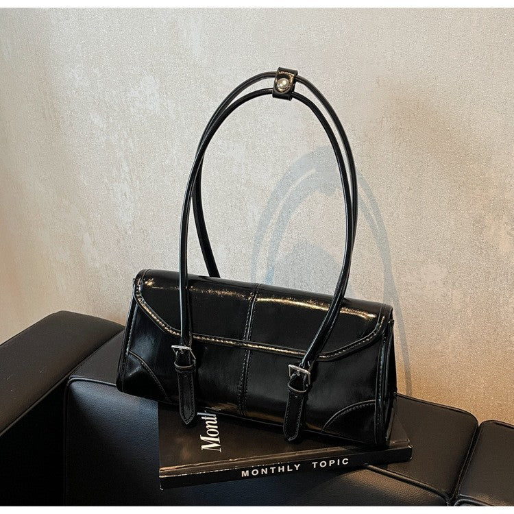 High End Burgundy Oil Wax Leather Underarm Bag Elegant Women's Magnetic Buckle Shoulder Bag Commuter Versatile Ladies Tote Bags