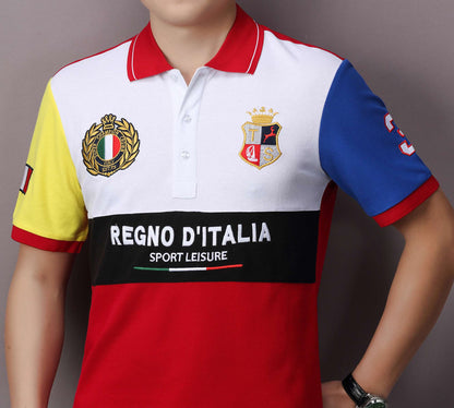 New men's polo shirt Italian leisure advanced pure cotton high-end embroidery luxury original design color contrast