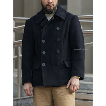 Bronson Heritage Corduroy Peacoat Vintage Hunting Jacket Men's Double-Breasted Overcoat 740 Wool Jacket
