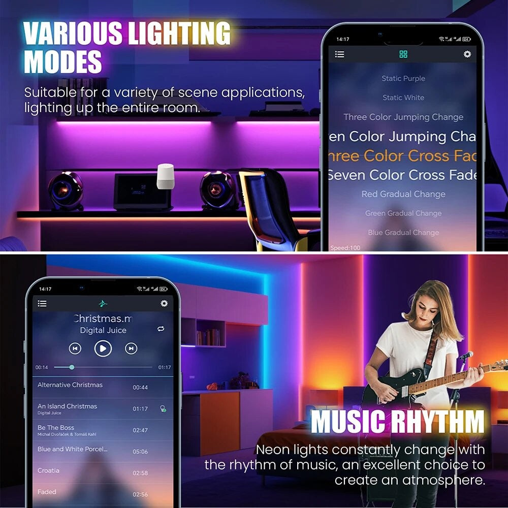 DC 24V RGB Neon Led Strip Light With Bluetooth 30 Meters Outdoor IP65 Waterproof Neon Rope Lights App Remote Control Band