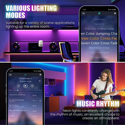 DC 24V RGB Neon Led Strip Light With Bluetooth 30 Meters Outdoor IP65 Waterproof Neon Rope Lights App Remote Control Band