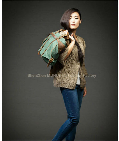 Vintage Military Canvas + Genuine Leather Men Shoulder Bag Sling Crossbody Bag Tote Handbag Men Canvas Messenger Bag  Leisure