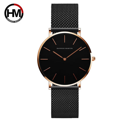 HANNAH MARTIN Brand Quality Stainless Steel Japan Quartz Movement Waterproof Women 36mm Full Rose Gold Ladies Dropshipping Watch