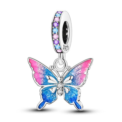 Pingente Charm Libélula Tema Primavera Prata Esterlina 925 Borboleta Flor Pendente Compatível com Bracelete Colar Joias DIY