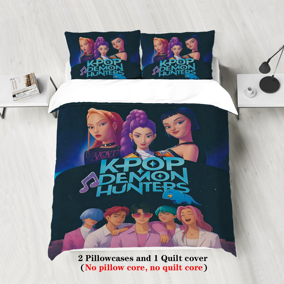 K-Pop Demon Hunters Themed Bedding Set Colorful Print Polyester Student Dormitory Bed Sheet Duvet Cover Kid Gift Home Textile