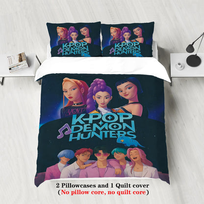 K-Pop Demon Hunters Themed Bedding Set Colorful Print Polyester Student Dormitory Bed Sheet Duvet Cover Kid Gift Home Textile