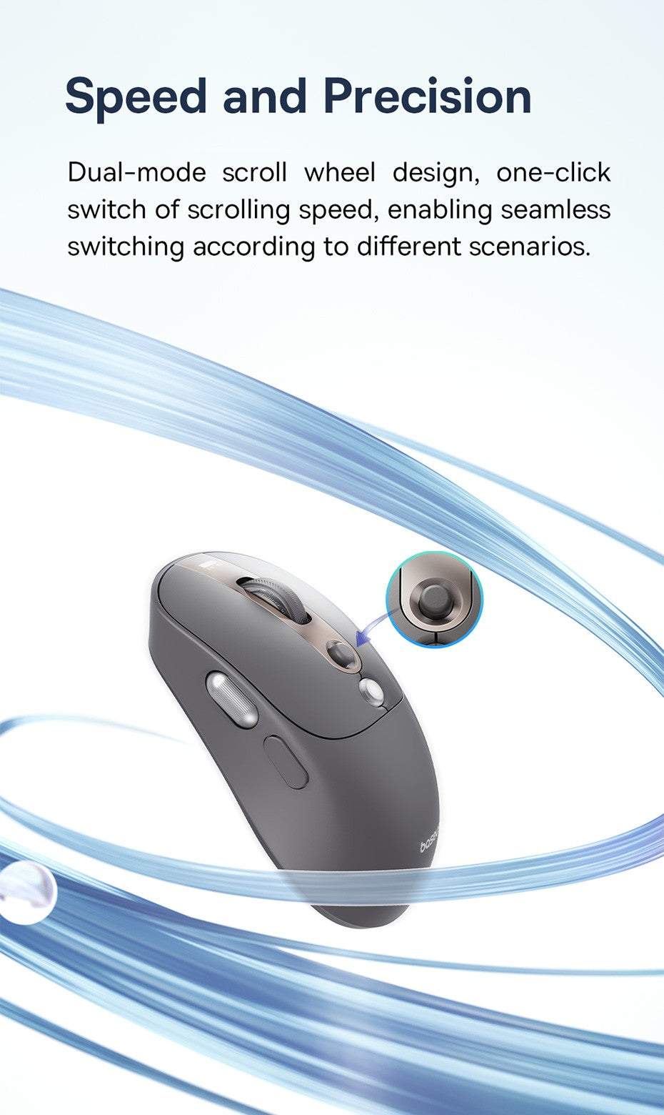 Mouse Sem Fio Baseus Editor Pro Bluetooth 5.1 Modo Duplo Bateria de Longa Duração Recarregável Ergonômico de Escritório com Display