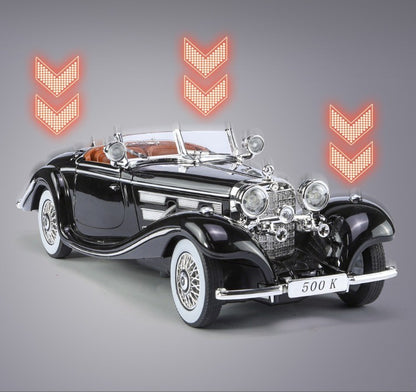 Simulação 1/24 Escala Benz 500K 1936 Clássico Modelo Carro Vintage Com Caixa de Exibição Presente de Aniversário Menino Coleção Miniatura Carro