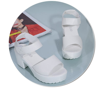 Summer New White High-heeled Women's Sandals Women's Chunky Heel Wedge Platform Sandals Fish Mouth Shoes Roman Sandals for Women