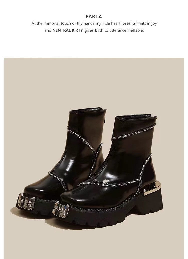 High Quality Black Shoes for Women Platform Boots Street Round Toe Ladies Shoes Non-slip Thick-soled Goth Boots Zapatos De Mujer