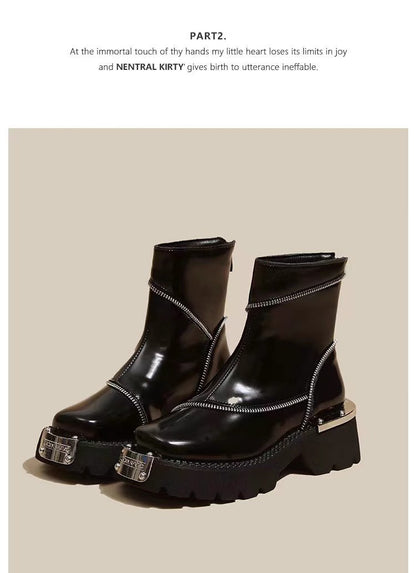 High Quality Black Shoes for Women Platform Boots Street Round Toe Ladies Shoes Non-slip Thick-soled Goth Boots Zapatos De Mujer