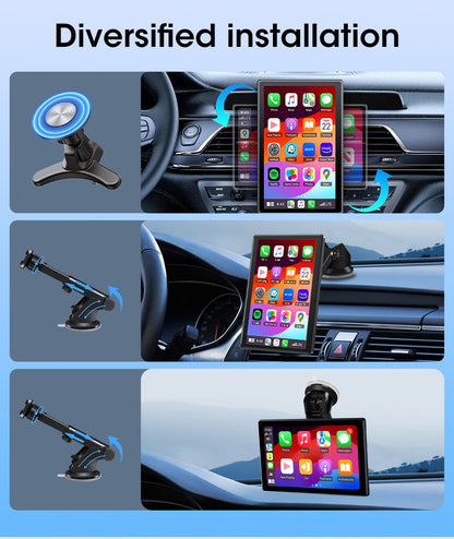 Suporte de 7/8/9'' Orientação e Espelho Retrovisor de Carro com Rádio CarPlay Sem Fio Android Auto Multimídia de Vídeo Tela Universal