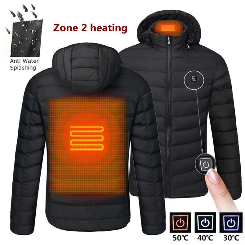 Men's parka Winter Warm USB Heating Jackets Smart Thermostat Pure Color Hooded Heated Clothing male bobojaco Warm padded jacket