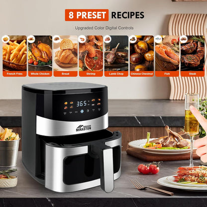 Fritadeira de Ar de 6,5QT com Visor, Fritadeiras de Ar Inteligentes Digitais, 8 Receitas Predefinidas para Refeições Rápidas e Fáceis, Lanches, Sobremesas, Pratos Principais,