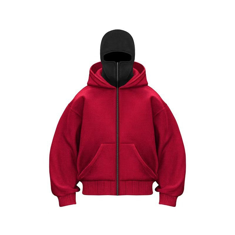 Men and women Balaclava Y2K Gothic Harajuku winter new item double hooded sweatshirt men's hooded mask zipper sportswear