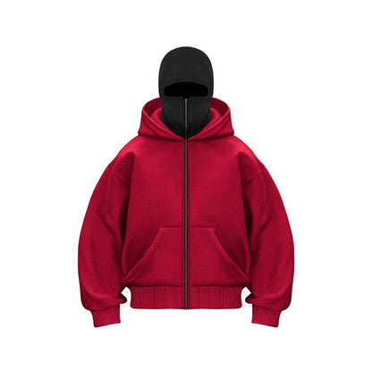Men and women Balaclava Y2K Gothic Harajuku winter new item double hooded sweatshirt men's hooded mask zipper sportswear