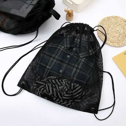 Mesh Drawstring Backpack Bags Heavy Duty Multi Functional Black Mesh Pouch Beach Toys Bag Beach Bag
