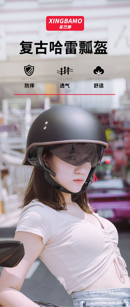 V Half-helmet for Harley Motorcycle Cocked Helmet Retro Helmet Lightweight Four Seasons Unisex Helmet Motorcycle Accessories