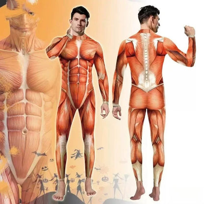 Zawaland Men Mechanical Muscle Punk Zentai Suit Carnival Cosplay Bodysuit Halloween Party Macho Costume Show Festival Jumpsuit