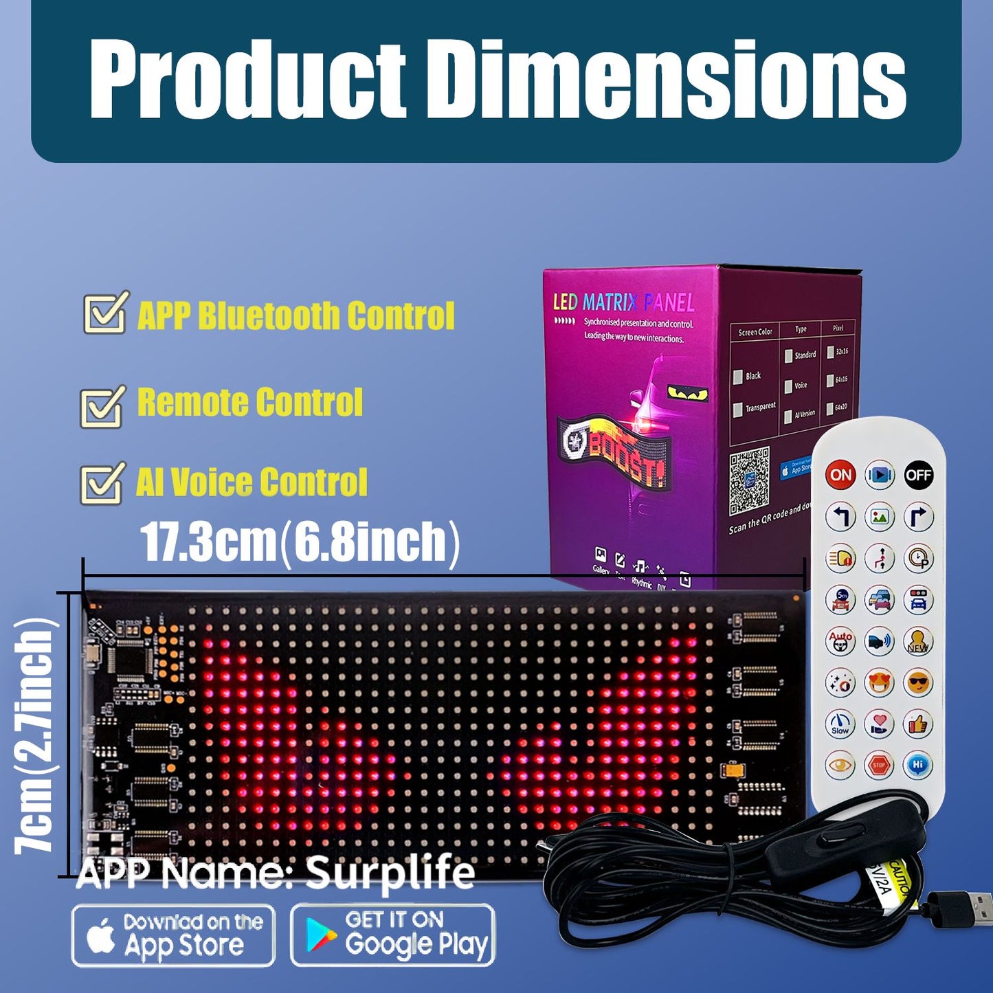 Motorcycle Screen Devil's Eye AI Voice Control LED Display USB Pixel Panel Lights APP Programmable Flexible RGB Matrix Screen