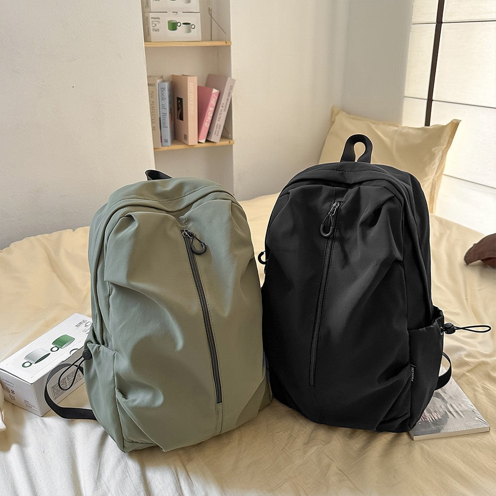 Korean Style Simple Solid Color Zipper Computer Backpack, School and Commuting Backpack