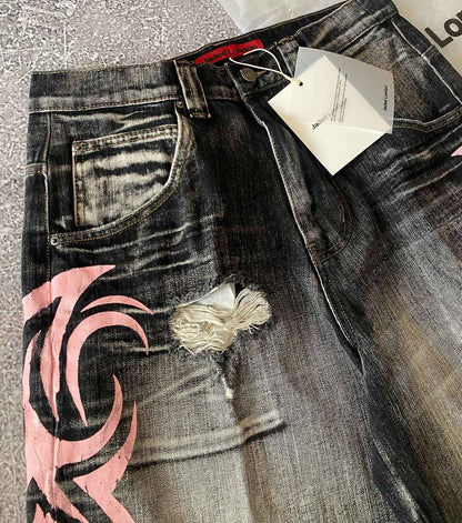 Y2K New Popular Denim Shorts Patch Vintage Shorts Men Women Street Hip Hop Fashion Harajuku Punk Loose High Waist Wide Leg Pants