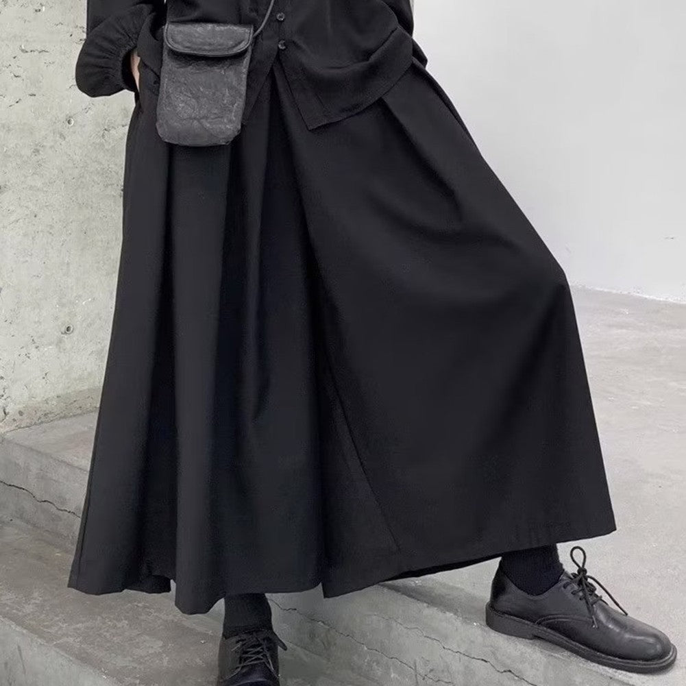 Mens Gothic Dark Style Loose Cropped Hakama Wide Leg Design Sense High Waist Samurai Pants Fashion Straight Male Skirt Pants