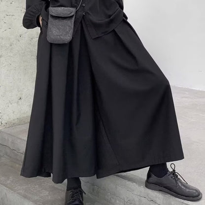 Mens Gothic Dark Style Loose Cropped Hakama Wide Leg Design Sense High Waist Samurai Pants Fashion Straight Male Skirt Pants