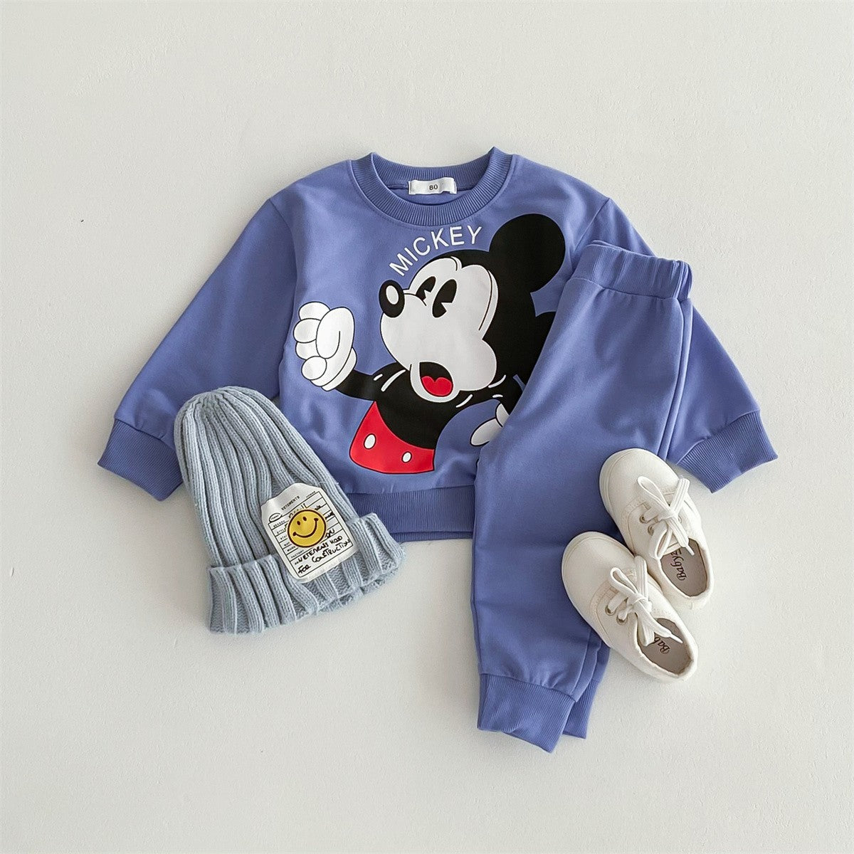 Disney Mickey Children' Tracksuit Cartoon Fashion Loose Baby Girl Boy Long Sleeve Crewneck Hoodies + Pants Two Piece Set Clothes