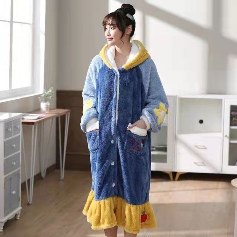 Branca de Neve Princesa Coral Veludo Camisola Feminina Pijama Fofo Desenho Animado Com Capuz Engrossado Outono Inverno Roupão de Banho Roupa de Casa
