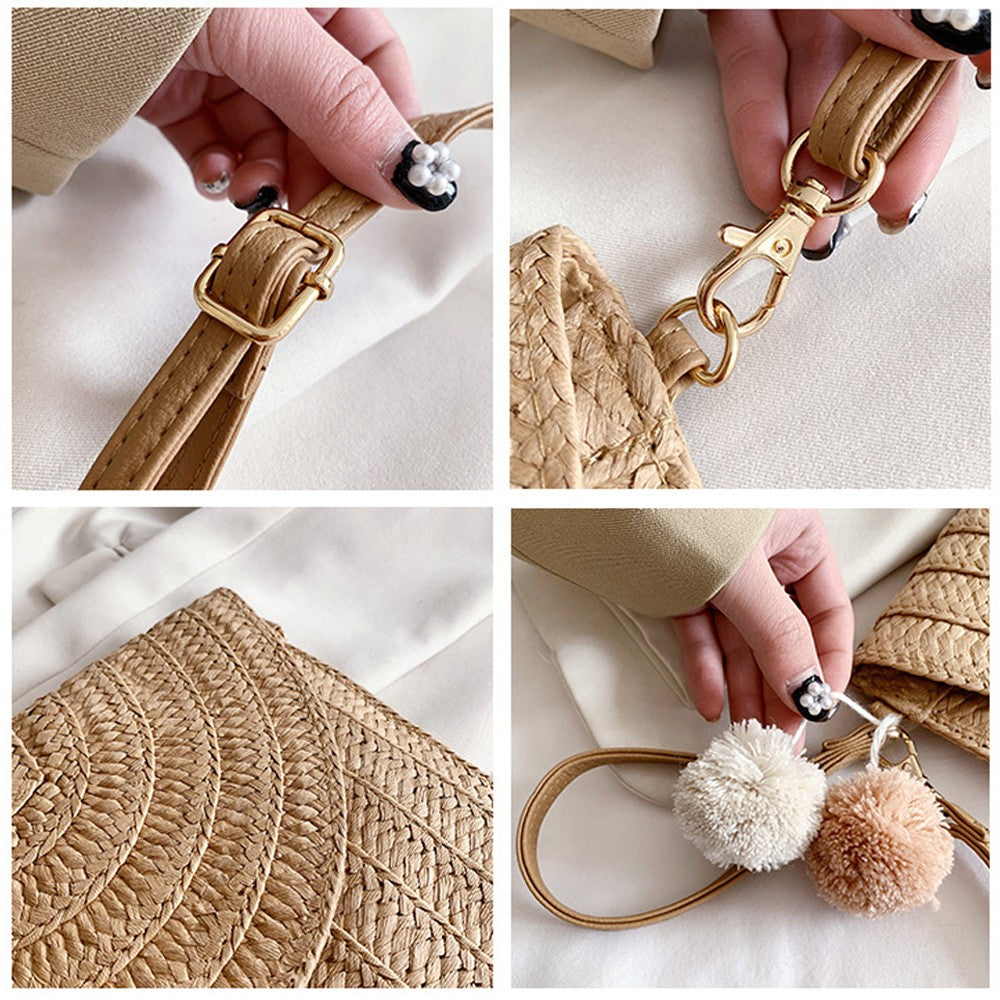 Handmade Ladies Straw Woven Bags Women Summer Holiday Beach Casual Clutch Purse Elegant Shoulder Handbag Raffia Envelope Wallets