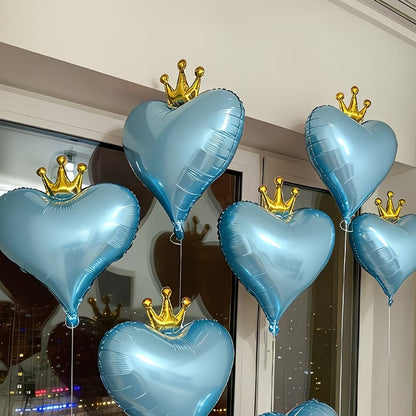 6pcs Blue Crown and Heart-Shaped Balloons, Perfect for Mother's Day, Mom's Birthday, Valentine's Day, Weddings, Engagements, Ann