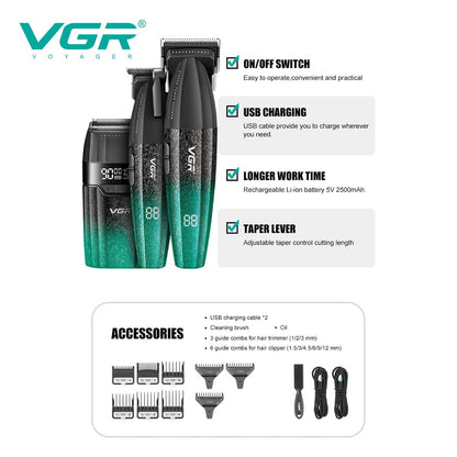 VGR Hair Clippers Professional Hair Trimmers Rechargeable Body Trimmer Electric Clippers Adjustable Hair Clippers Men V-640 s3