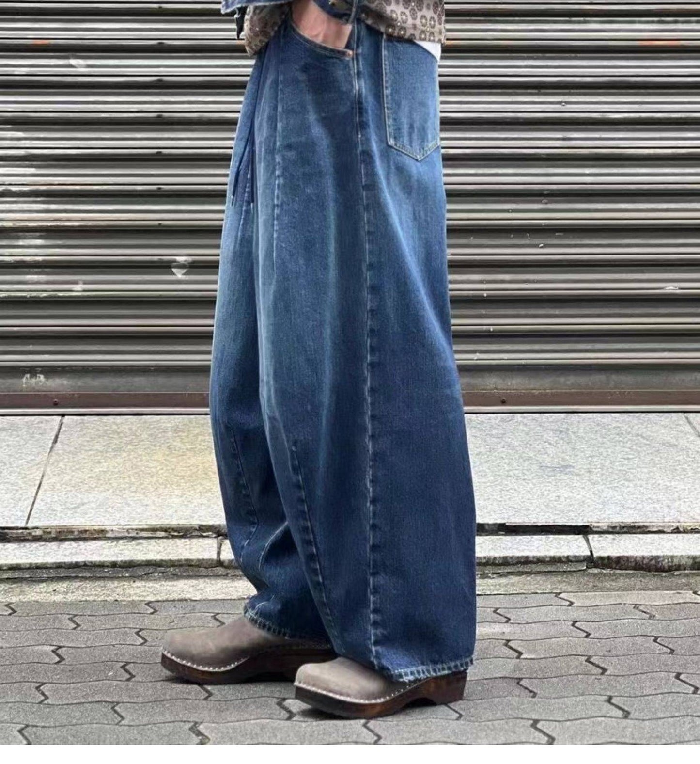 Japanese Retro High-quality Washed Loose Wide Leg Balloon Denim Pants for Men 25ss New Arrival