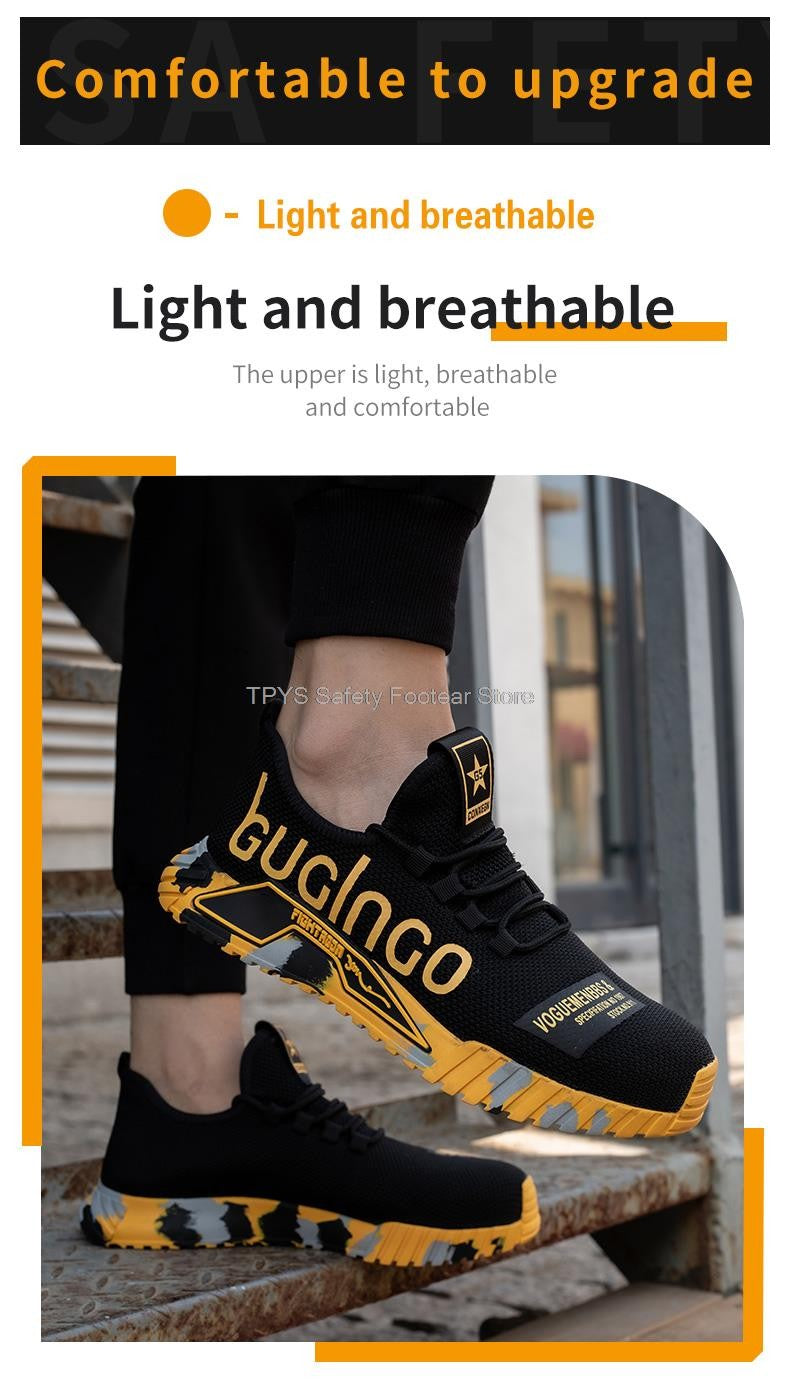Sapatos de Segurança Leves com Biqueira de Aço Masculinos Antiperfuração Sapatos de Trabalho Masculinos Respiráveis Sapatos Industriais Botas de Segurança de Trabalho Indestrutíveis