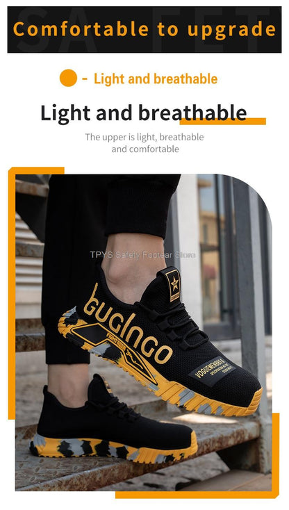 Sapatos de Segurança Leves com Biqueira de Aço Masculinos Antiperfuração Sapatos de Trabalho Masculinos Respiráveis Sapatos Industriais Botas de Segurança de Trabalho Indestrutíveis