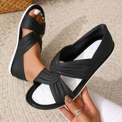 Women Lightweight Cross-cutting Fastener Large Sport Sandals Sporty Black EVA Sandals Summer Woman Shoes