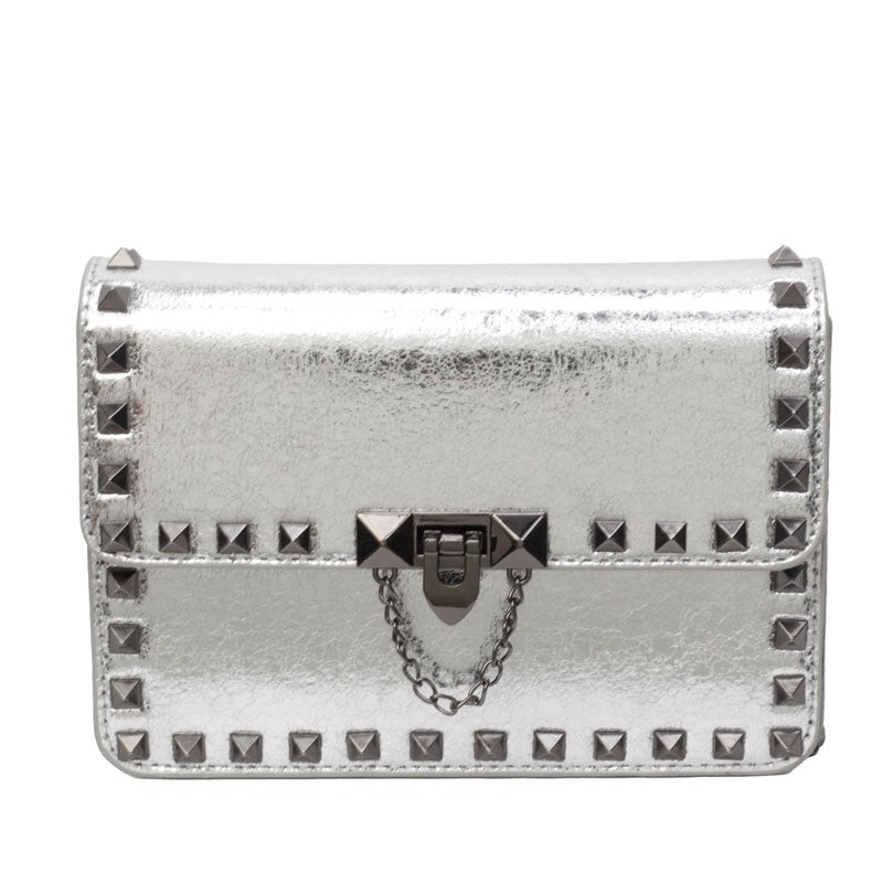 Rivet Small Shoulder Bags For Women Black Punk style Crossbody Bag Fashion Chain Flap Bag Leather Purses Designer Female Handbag