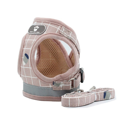 Colete Respirável de Nylon para Cães, Arnês Ajustável e Conjunto de Coleira para Cães Pequenos e Gatos, Coleira Refletiva para Filhotes