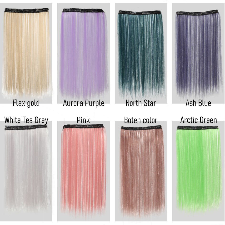Apliques de cabelo liso sintético 50cm com 4 mechas coloridas, rabo de cavalo de clipe, perucas rosa/azul/roxa, perucas de Halloween/Natal